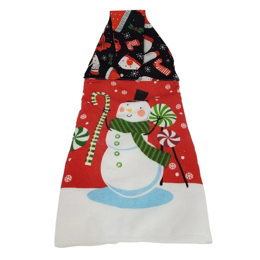 Handmade Christmas Snowman Hanging Kitchen Towel Red Waffle Weave Holiday Decor